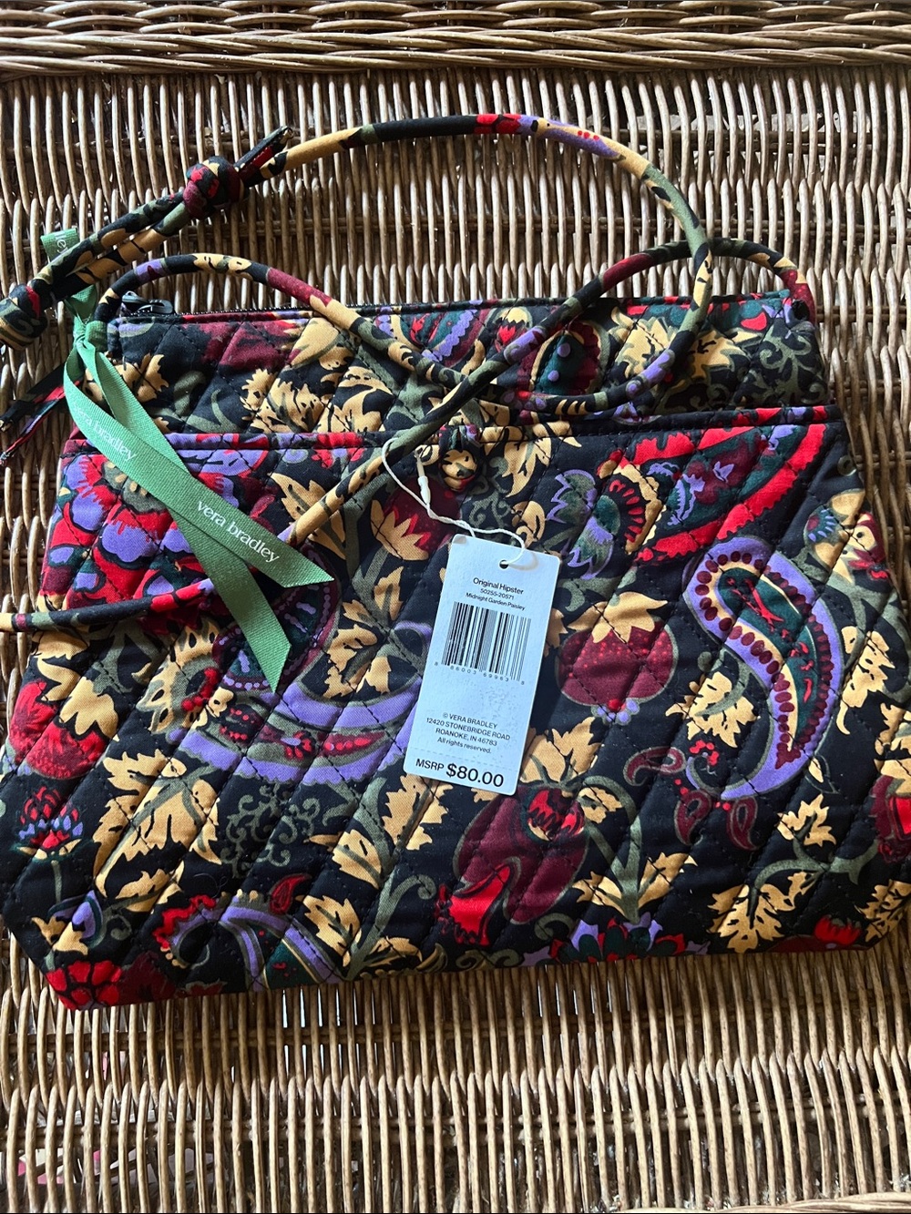 Vera Bradley Original Hipster~Midnight Garden Paisley print~Quilted Bag~Retired
